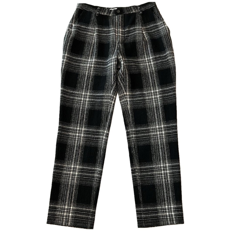 NWOT Sita Murt Straight Leg Knit Trouser Pants Black White Plaid Size 6